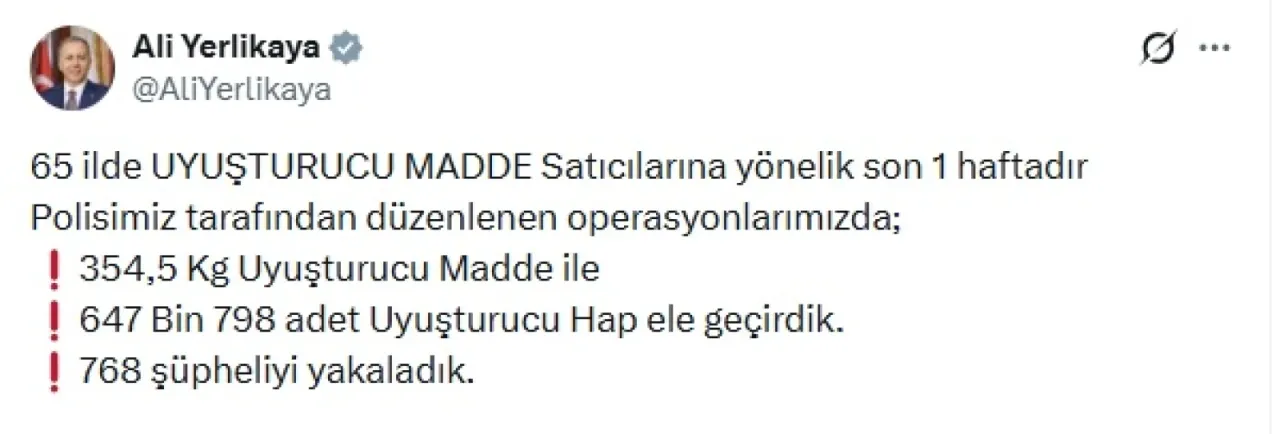 65 ilde uyuşturucu operasyonu; 768 gözaltı