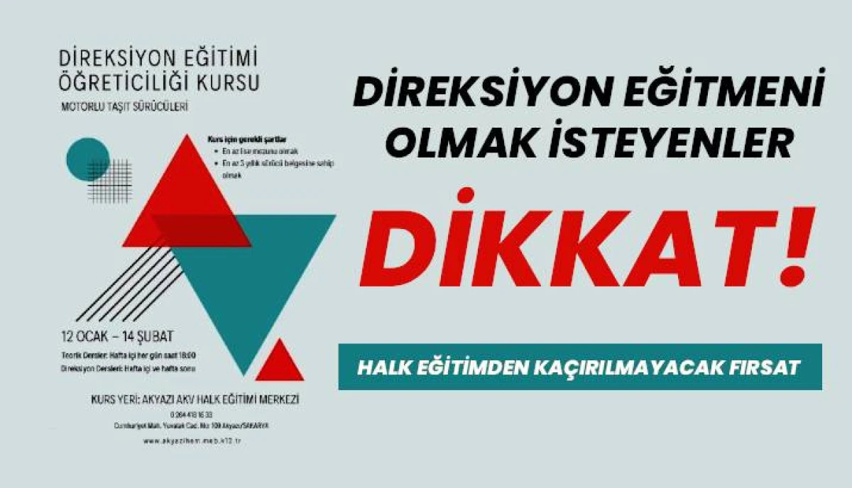 Akyazı'da Sertifikalı Direksiyon Eğitimi Fırsatı