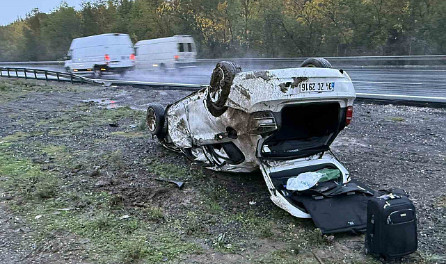 Anadolu Otoyolu'nda korkutan kaza, takla atan otomobil hurdaya döndü: 1 yaralı