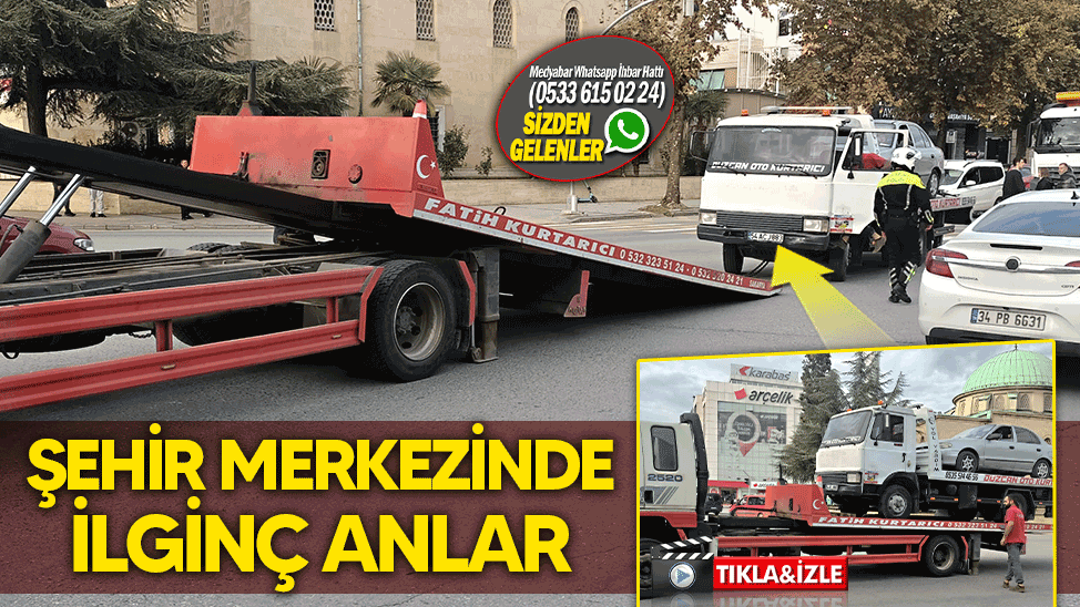 Araç çekerken yolda kalan çekicinin yardımına meslektaşı koştu