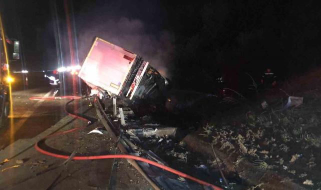 Bolu'da kaza yapan tır alev alev yandı