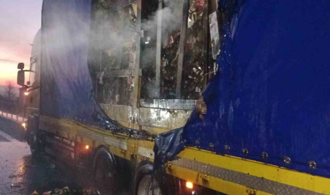 Bolu'da kuruyemiş yüklü dorse yandı