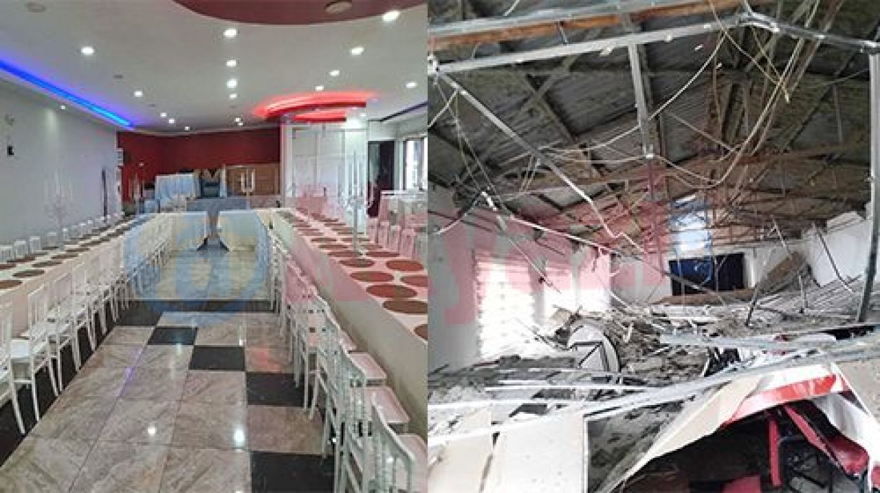 Fırtına Düğün Salonunun içini yerle bir etti