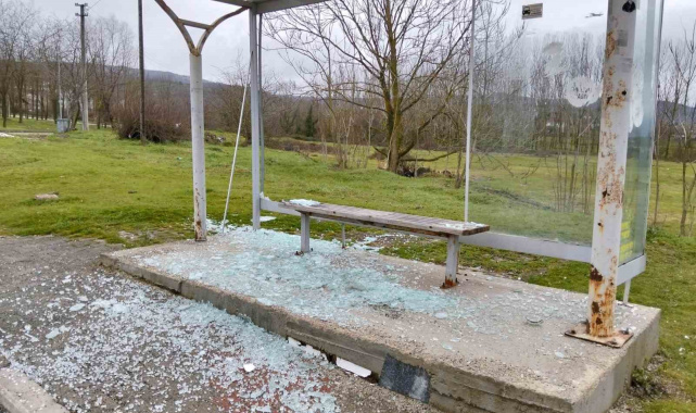 Huzurevi sakinlerinin kullandığı otobüs durağının camlarını kırdılar