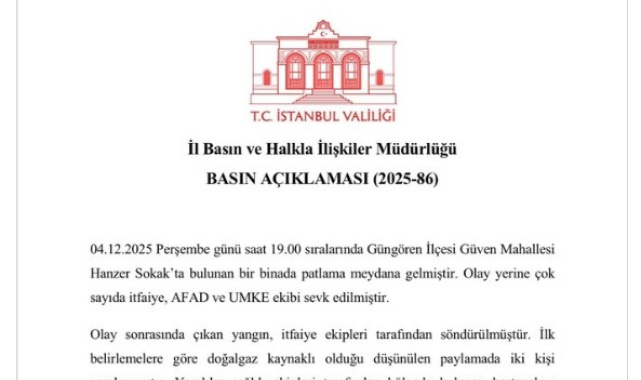 İstanbul Valiliğinden Güngören'deki patlamayla ilgili açıklama: "Doğalgaz kaynaklı olduğu düşünülen patlamada 2 kişi yaralandı"