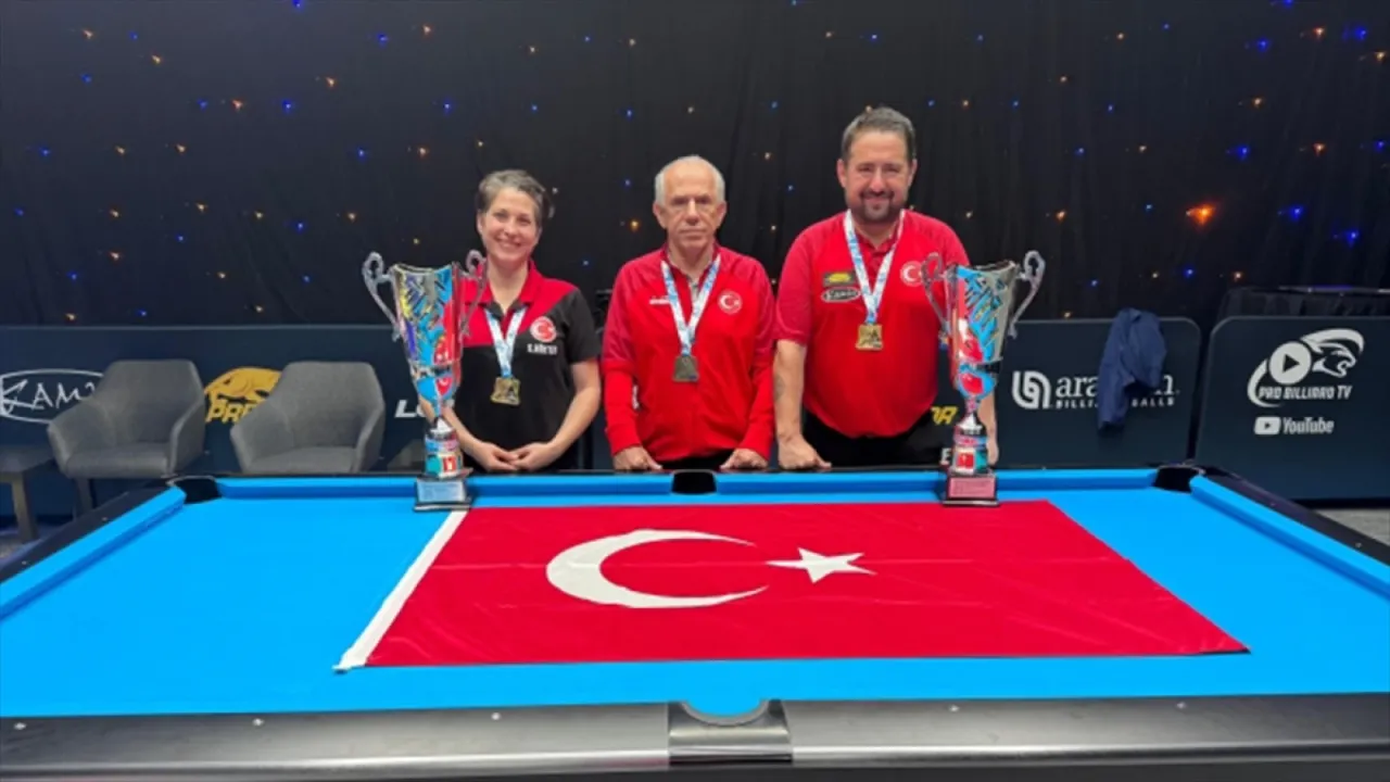 Milli bilardocular Sinem Kökten ve Ferdi Özdemir, 9 top disiplininde Avrupa şampiyonu oldu