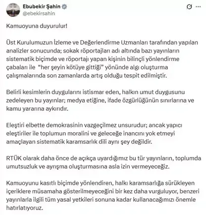 RTÜK Başkanı Şahin'den 'sokak röportajları' açıklaması