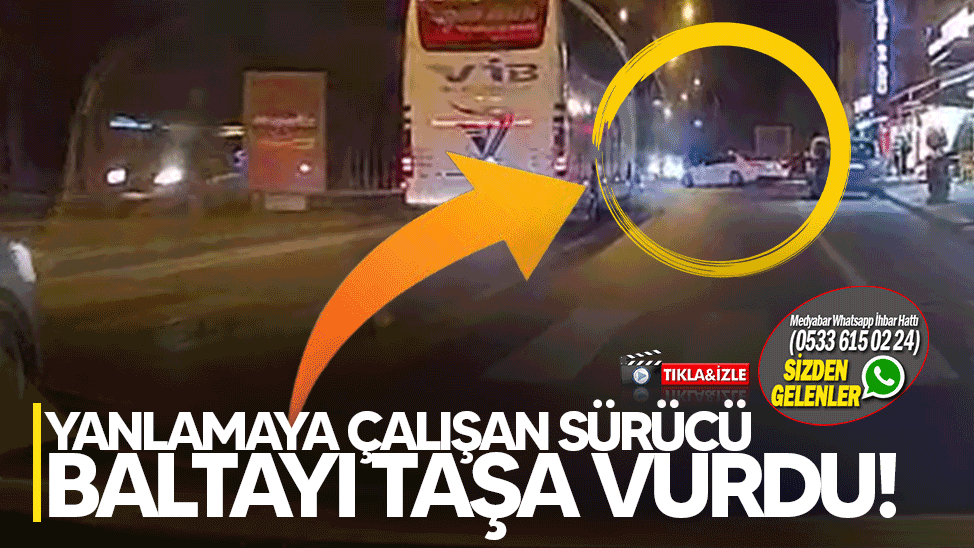 Yanlamaya çalışan sürücü baltayı taşa vurdu!